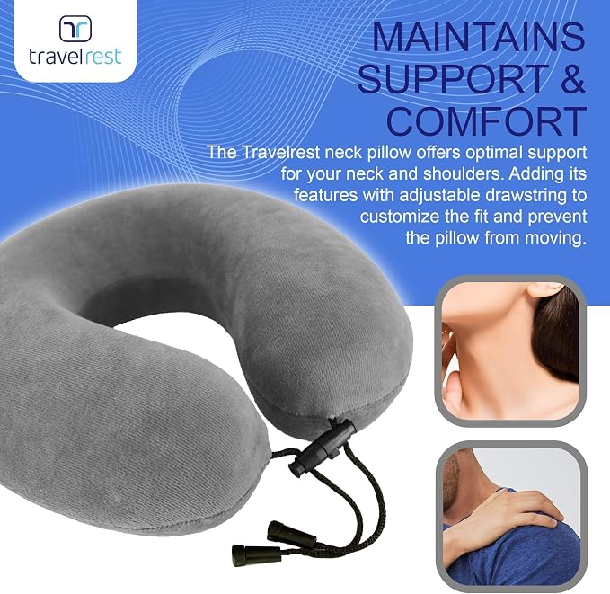 TRAVELREST Curl Neck Pillow Travel Essentials - Memory Foam Support - Grey | Breathable, Compact, Soft and Comfortable Design, Head & Shoulder Support For Long Flight Travel, Lightweight Washable Cover - Image 7