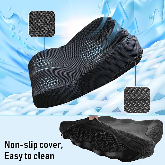Gel Seat Cushion, Thickened Big Breathable Honeycomb Design Absorbs Pressure Points Gel Cushion with Anti-Slip Cover Seat Cushion for Office Chair Home Car Seat Cushion for Wheelchair - Image 5