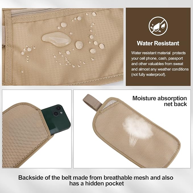 Money Belt - Passport Holder Secure Hidden Travel Wallet with RFID Blocking, Undercover Fanny Pack (Beige) - Image 3