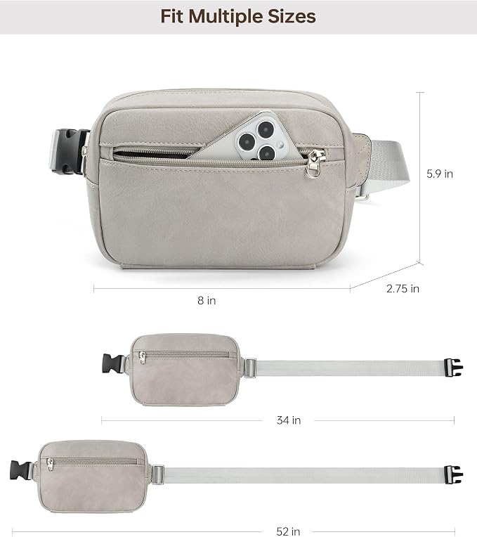 Vegan Leather Men's Women's Outdoor Sports Waist Bag Fanny Packs with Adjustable Strap for Travel, Hiking, Climbing, Jogging, Hiking - Light Grey - Image 6