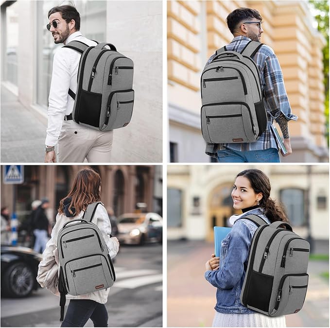 BIKROD Backpack for Men and Women, School Backpacks Water Resistant Back Pack, TSA Travel Backpack, Business Anti Theft Sturdy Computer Bag Gifts Fits 17.3 Inch Laptop, Grey - Image 6