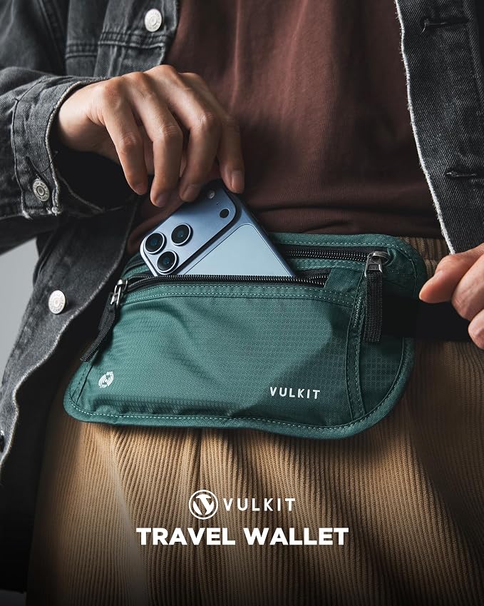 VULKIT Money Belt for Travel, Hidden Passport Holder, Anti-Theft Travel Wallet Under Clothes, RFID Blocking Waist Pouch, Undercover Fanny Pack, Deep Teal - Image 2