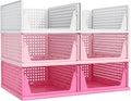 Pink Girl Closet Organizers and Storage Stackable Plastic Drawer Basket for Clothing Stackable Storage Bins Shelf Storage Container for RV Closet Wardrobe Bedroom Bathroom Playroom 6 Pack by Pinkpum