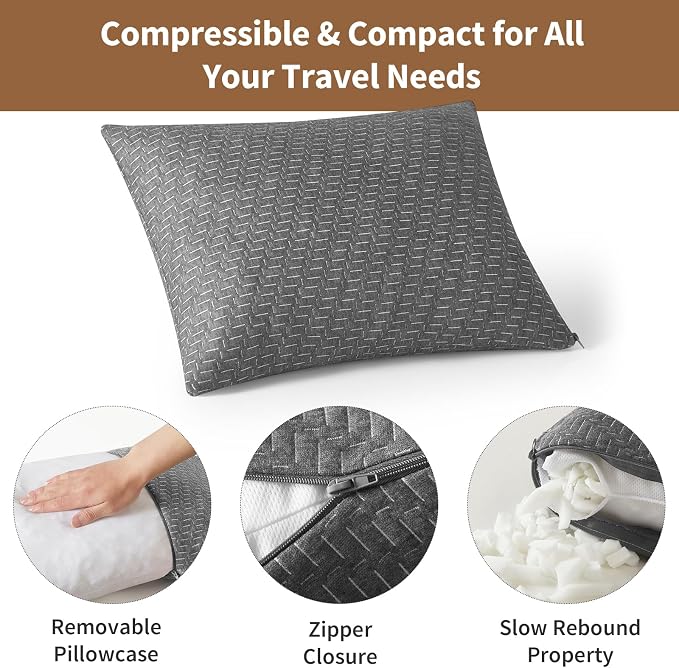 Camping Pillow Travel Pillow Small Shredded Memory Foam Pillow - Compressible Medium Firm, Breathable Cover, Ideal Backpacking Hiking, Airplane and Car - Image 5