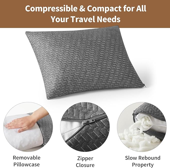 Travel Size Pillow, Compressible Memory Foam Pillow, Camping Pillow Breathable Cover for Travel Airplane Car Hiking Camping Outdoor - Image 5