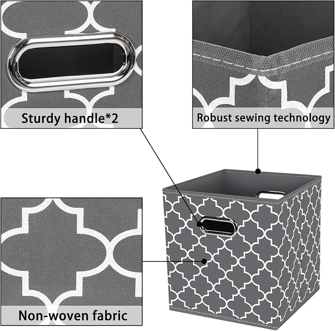 Fabric storage bins Cubes, Fabric Cube Organizer with Handle, Foldable Cube Bins for Cloth or Accessary Storage, 11x11x11, Set of 3, (Gray Light) - Image 7