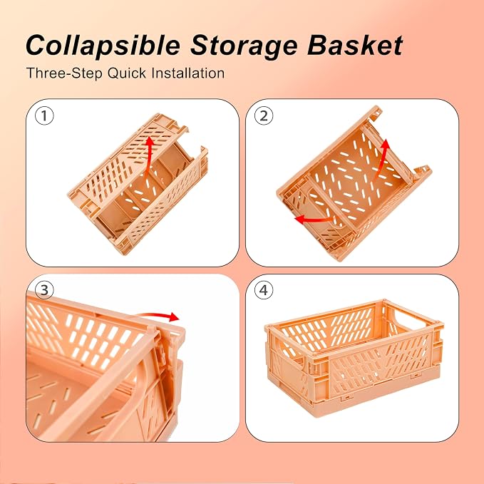 6 Pack Mini Foldable Small Plastic Baskets for Organizing and Storage，Collapsible Storage Crates,Mini Bins for Home Kitchen Bedroom Bathroom Office (Orange, Small 6x4x2.2) - Image 4
