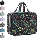 Everfun Travel Toiletry Bag with Hanging Hook and Leakproof Wet/Dry Compartments, Large Capacity Makeup Cosmetic Organizer for Women, 12x9x4.5 Inch, Black Leaves by EVERFUN