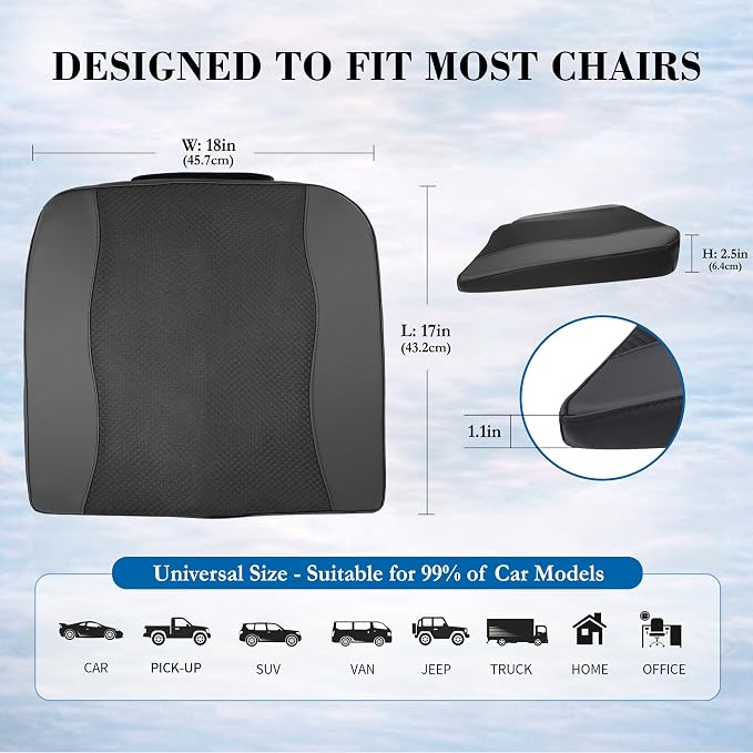 Lofty Aim Car Seat Cushion, Memory Foam Car Seat Cushions for Long Driving | Comfy Car Seat Pillow for Pain Relief, Driver Seat Cushion Adds Height, Butt Cushion for Car, Truck, Office Chair, Black - Image 7