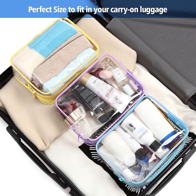 TSA Approved Toiletry Bag - Clear Makeup Bag Travel, 5 Color Medium | Quart Size for Carry-On, Reinforced Seams, Water-resistant, Smooth Metal Zipper, Clear Easy-Check for Airport Hotels, Women - Image 2