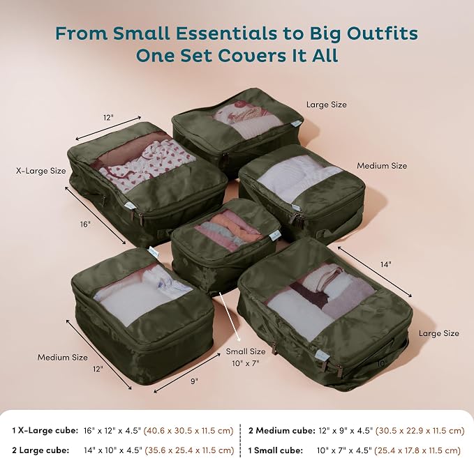 6-Pack Large Compression Packing Cubes for Travel - Lightweight Compression Packing Cube Set, Water-Resistant Luggage Organizer Bags & Suitcase Organizers, Travel Cubes for Carry-On, Checked Luggage - Image 4