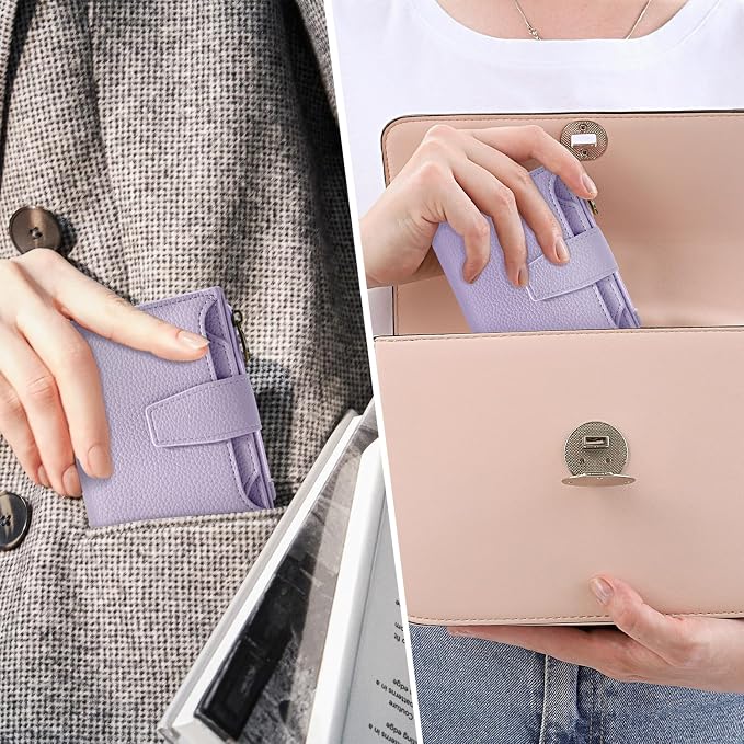 Small Wallet Women RFID Blocking Soft Leather Bifold Compact Card Holder Wallet for Women with Zipper Coin Pocket 4 ID Window - Image 8