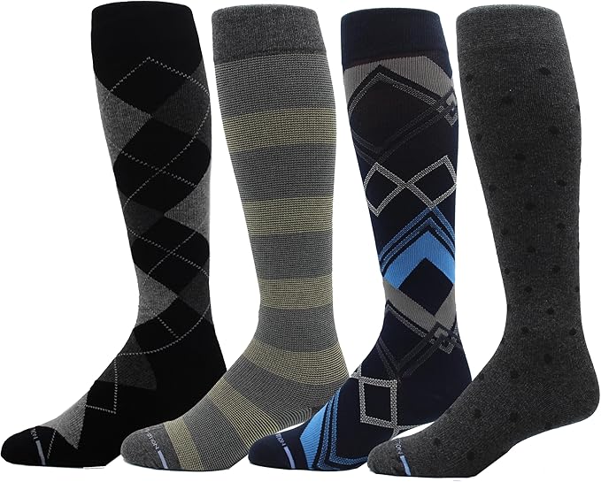 Dr. Motion 4 Pairs Men's Athletic Traveler Graduated Compression Knee High Socks by Dr.+Motion