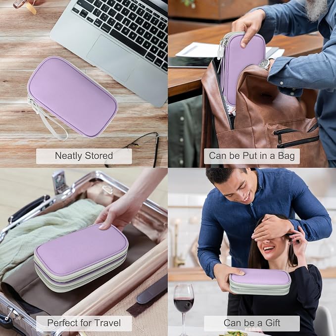 FYY Electronic Organizer, Travel Tech Pouch, Cable Organizer Light Purple | Wrist Strap, Waterproof, Double Layers Portable Electronics Travel Carrying Case for Cord, Charger, Daily Business Trips Use - Image 7