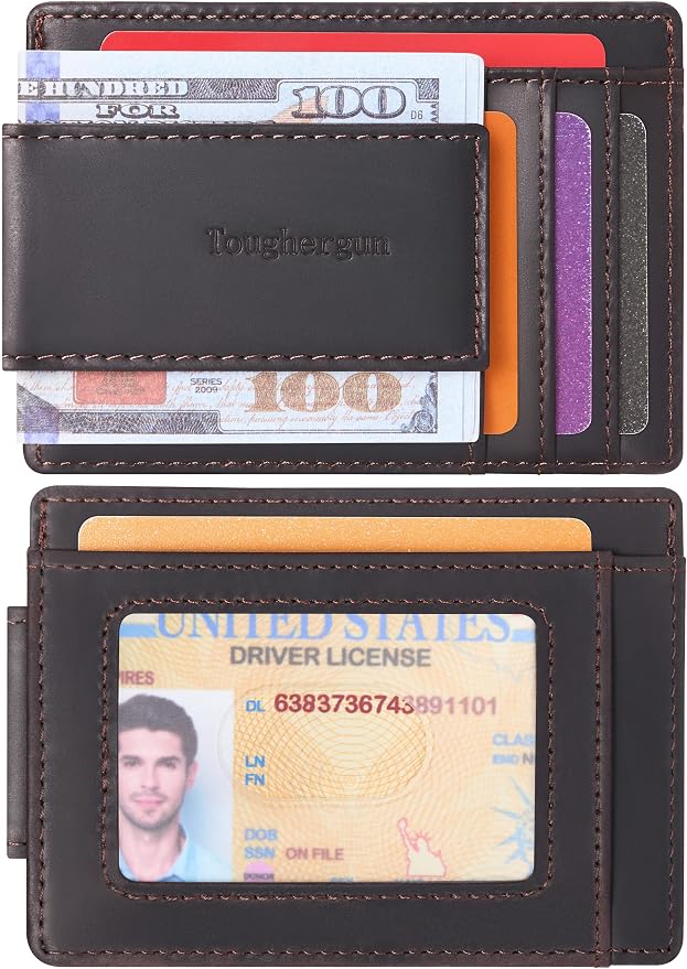 Toughergun Slim Wallet for Men RFID Blocking Money Clip, Minimalist Front Pocket Credit Card Holder, Magnetic Thin Mens Wallets with ID Window - Image 2