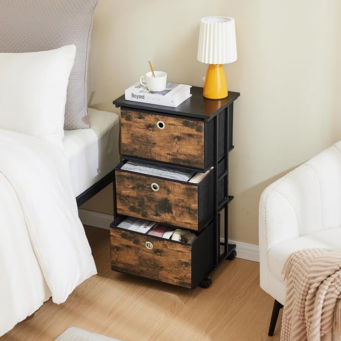 MAX Houser Dresser Storage with 3 Drawers, Fabric Tower Nightstand, Chest of Drawers,Vertical Storage Unit Organizer for Closets,Bedroom,Dorm, Wood Top, Rustic Brown Wood Grain Print - Image 7