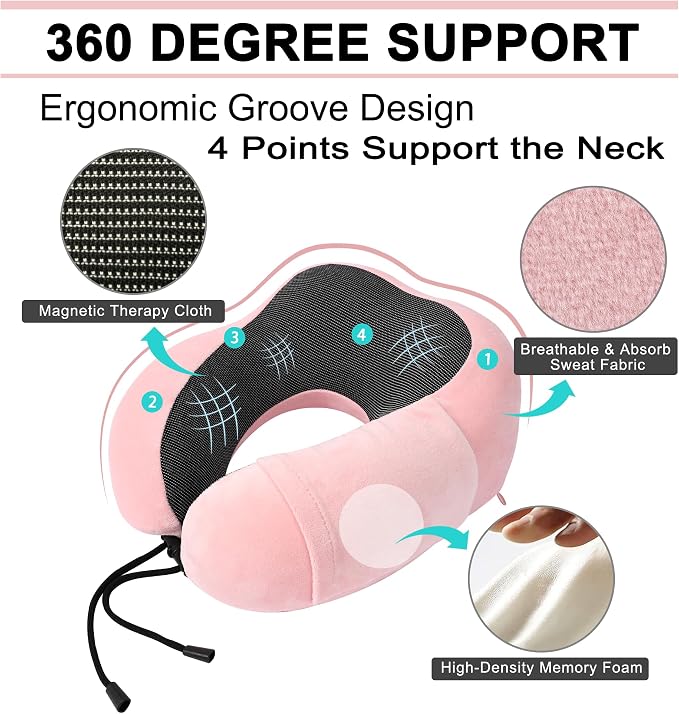 urnexttour Travel Pillow and Blanket Set Neck Pillow Airplane Foam Pink | 43x60 Inch Plane Blanket, Traveling Compact Storage Bag, Eye Mask, and Earplugs for Ultimate Flight Comfort, Women and Men - Image 4