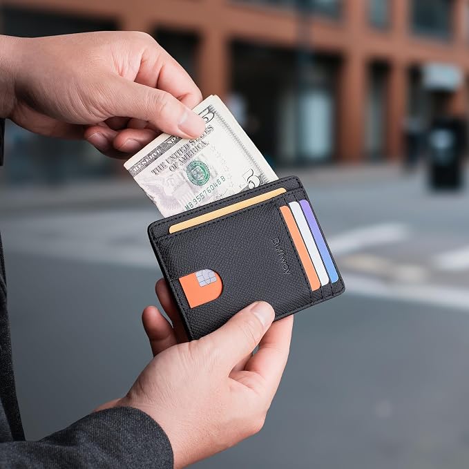 Buffway Slim Minimalist Front Pocket RFID Blocking Leather Wallets for Men and Women - Galaxy Black - Image 6