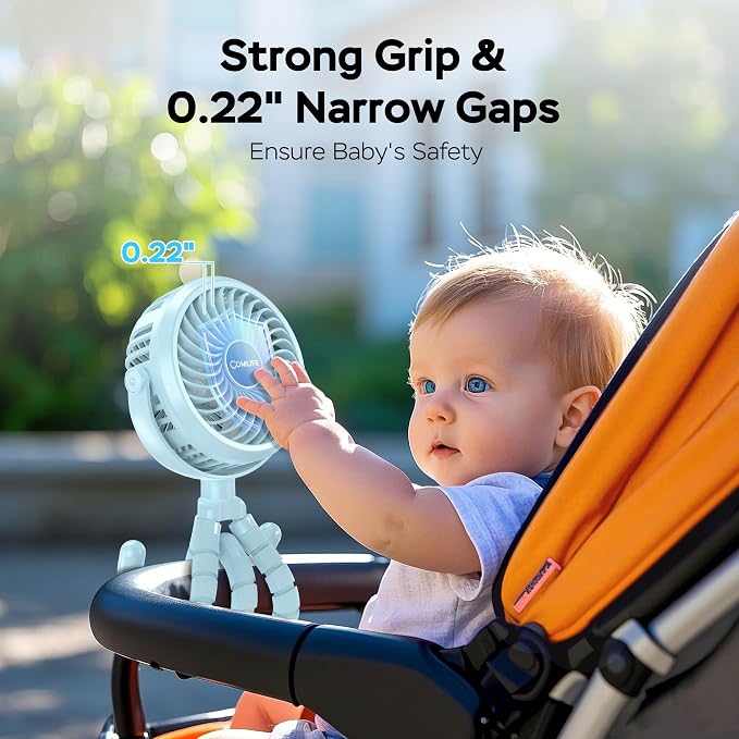 COMLIFE Baby Stroller Fan With Light, Rechargeable Battery Operated, Max 10Hrs Cooling, 3 Speeds, 360° Rotate USB Desk Fan, Flexible Tripod Clip On Fan for Stroller Car Seat Crib Treadmill Golf Cart - Image 6