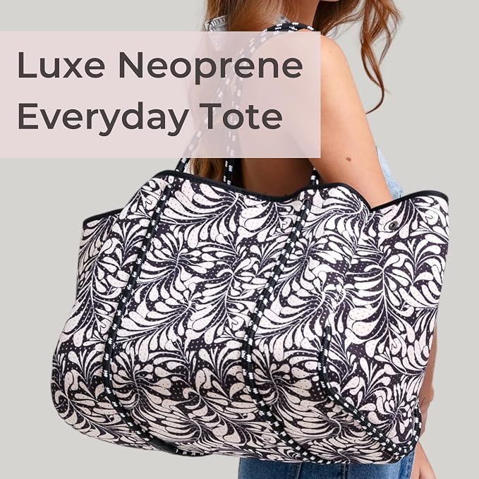 POPUPS Large Neoprene Tote Bag for Women - Everyday Designer Handbag for Travel Work and Beach with Pockets and Zipper Pouch - Image 2
