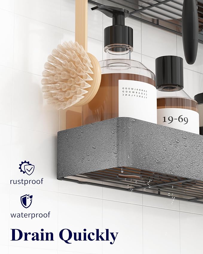 Kitsure Shower Caddy Adhesive, Shower Organizer, XX-Large, Dark Grey | 2 Pack Shower Shelf for Inside Shower, 100% Rustproof Metal Shelves, No-Drill Bathroom Organizers and Storage - Image 4