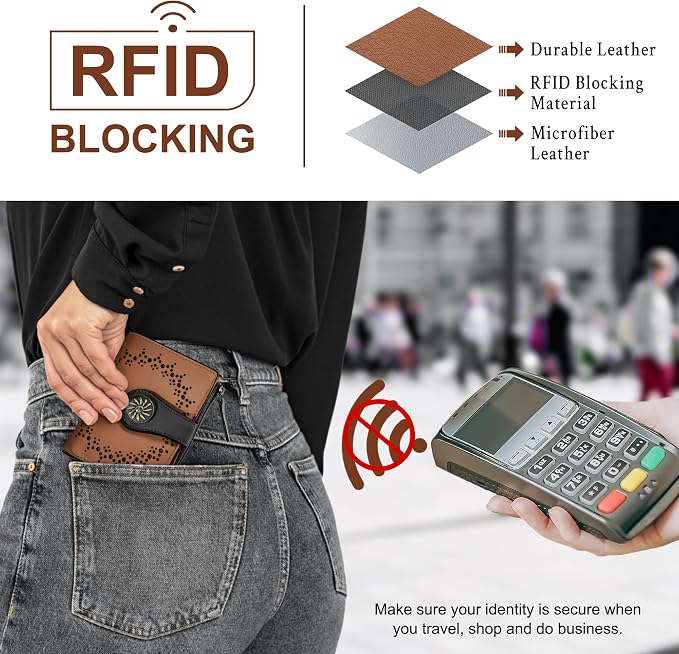 Tipmile Small Wallet Women Bifold RFID Blocking Card Holder Leather Wallets with Zipper Coin Pocket - Image 3