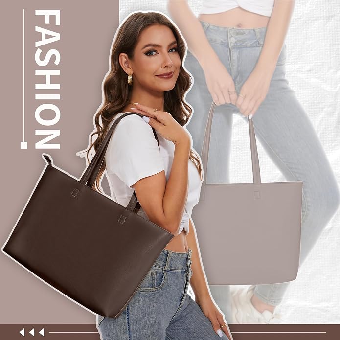 KALIDI Tote Bag Zipper Shoulder Bag Vegan Leather Purses Satchel for Women | Large Casual Handbag for Work Commuting Dating College Everyday - Image 2