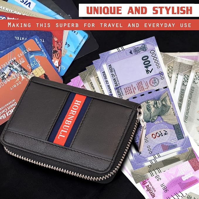 HORNBULL Steve RFID Blocking Leather Wallet for Men | Vertical Credit Debit Card Holder, Zip Around Wallet (Black Card Holder) - Image 6