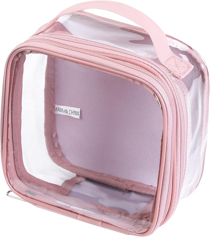 BORMELUN TSA approved small toiletry bag - clear travel pouch carry on case organizer reusable see-through pvc plastic small （pink by BORMELUN