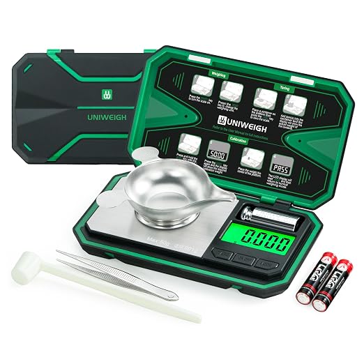 Milligram Scale Precision 0.001g/50g mg Scale for Weighing Powders | Digital Jewelry Scale for Gold,Coins,Gem,Reloading,Pocket Micro Gram Scale with 6 Units,Tare,Cal Weight,Battery Powered by UNIWEIGH