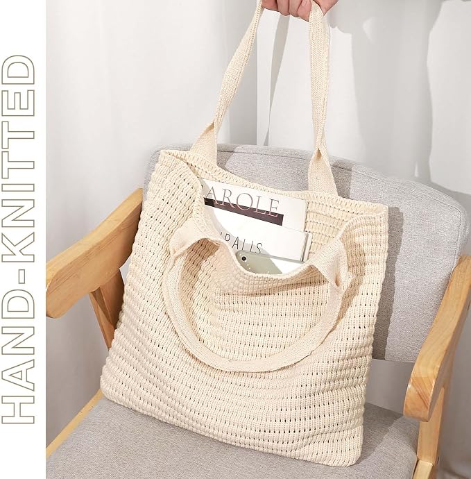 hatisan Crochet Bag for Women, Handmade Knit Beach Tote Bag Summer - Image 4