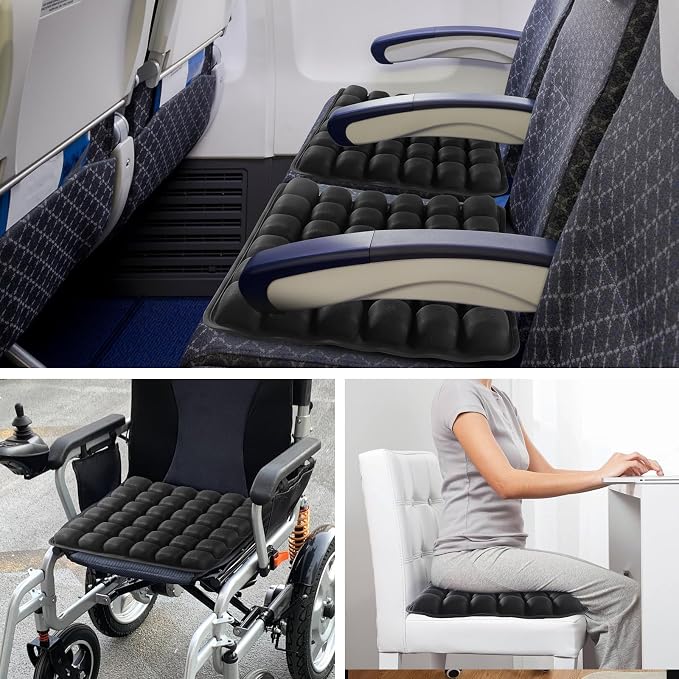 Travel Cushion Inflatable Seat Cushion 3D Air Seat Cushions Adjustable Inflatable Portable Airplane Pad for Wheelchair, Car, Office, Home Living (Black) - Image 7