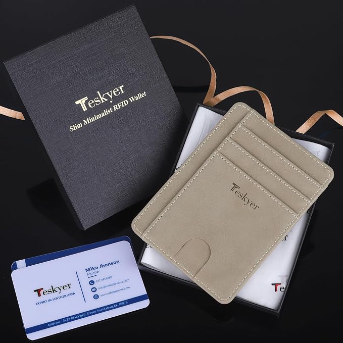 Teskyer Slim Minimalist Wallet for Men, RFID Front Pocket Card Holder | Ultra Slim Front Pocket Design, 8 Card Slots, RFID Protection, Smooth Faux Leather for Everyday Carry - Image 7