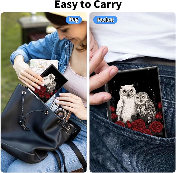 Metal Wallet,Credit Card Holder for Women Men,RFID Blocking Card Holder Wallet Mini Slim Aluminum Wallet ID Case Hard Card Case Business Card Holder Case,Owl Red Flower - Image 4