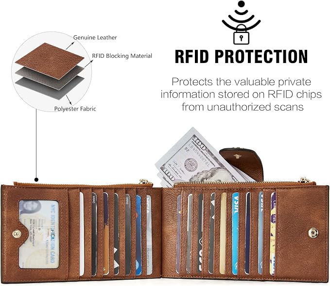 BOSTANTEN Leather Womens Wallet Large RFID Blocking Slim Card Holder | 16 Card Slots, 2 Zipper Pockets, Bifold, Long, Fits Most Purses, Organized Everyday Carry, Ladies Gifts, Retro Brown - Image 6
