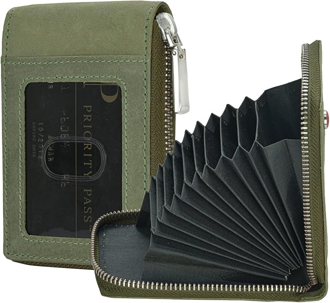 HORNBULL Steve RFID Blocking Leather Wallet for Men | Vertical Credit Debit Card Holder, Zip Around Wallet (Green) - Image 2