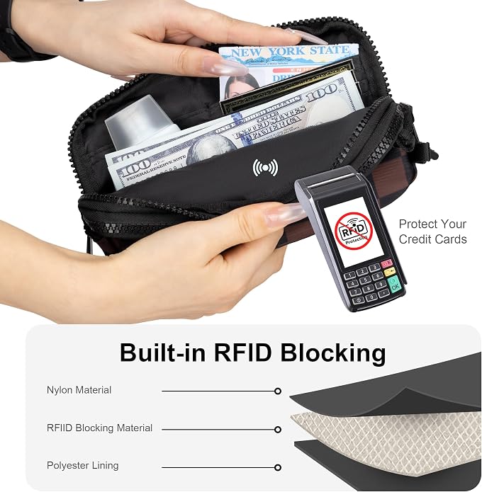 FODOKO Wristlet wallets for Women RFID crossbody bags with 4 Zippers | Checkered quilted nylon with credit card slots, cell phone organizer, and coin purse for travel and everyday carry - Image 6