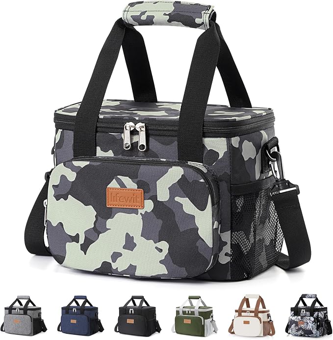 Lifewit Medium Lunch Bag, Insulated Lunch Box, Soft Cooler Cooling Tote for Adult Men Women, Camouflage 12-Can (9L) by Lifewit
