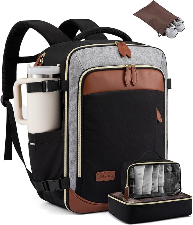 LOVEVOOK 40L Travel Backpack Carry On Airline Approved, Large Backpack with 3 Packing Cubes, TSA Travel Essentials Carry On Bag, Waterproof Weekender Overnight Luggage Daypack, Fits 17.3 Inch Laptop by LOVEVOOK