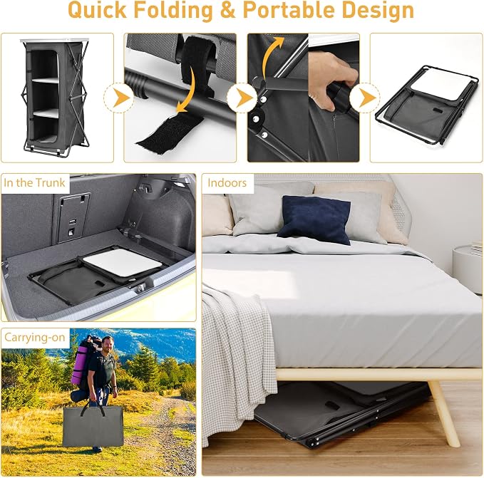 Goplus Folding Camping Storage Cabinet, Pop Up Outdoor Camping Kitchen Station with Large 3-Tier Storage Organizer, Carry Bag, Easy Set Up Portable Compact Camping Table for BBQ Picnic Backyard (47'') - Image 4