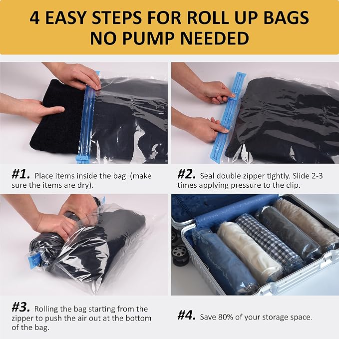 Cozy Essential Compression Bags for Travel - Travel Essentials - 12 Pack Space Saver Plastic Packaging Bags - No Vacuum Needed - Compression Packing Bags for Cruise Accessories - Image 6
