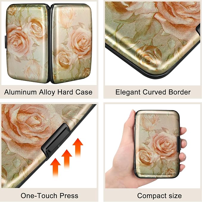 Mini RFID Aluminum Wallet Credit Cards Holder Business Card Case Metal ID Case for Men Women(Champagne rose) - Image 3