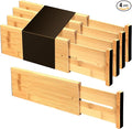 Utoplike Bamboo Drawer Organizer, 4" H Dresser Drawers Dividers for Clothes | Adjustable Drawers Organizers for Clothing, Silverware, in Kitchen, Bathroom, Bedroom Drawer, Fit 14"-16" Drawers by Utoplike