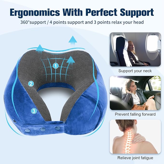 Cirorld Neck Pillow for Traveling, Travel Pillows for Airplanes,100% Pure Memory Foam Travel Neck Pillow, Adjustable Flight Pillow, Portable Plane Accessories with Eye Mask, Earplugs, Carry Bag - Image 9