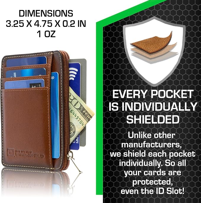 ID Stronghold RFID Blocking Front Pocket Wallet – Slim Minimalist Genuine Leather Wallet with Zipper Coin Pocket (Antiqued Brown) - Image 3
