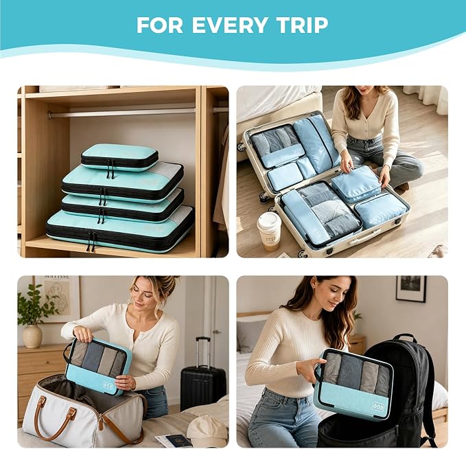 Compression Packing Cubes Set, Versatile 8pcs Travel Essentials for Packing | Lightweight Travel Organizers for Family & Business Travel, Space Save for Backpack, Duffel & Suitcase- Blue - Image 7