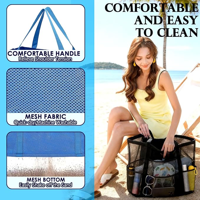 Fammart Mesh Beach Bag for Women, Large Beach Toy Pool Bag with Zipper Pocket, SandProof Cruise Essentials 2026 Family Travel - Image 6