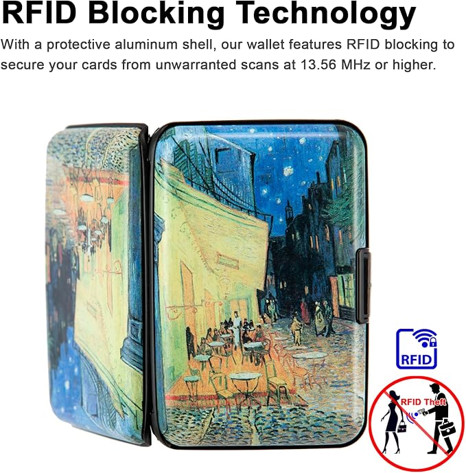 Credit Card Holder Wallet for Women Men RFID Blocking Small Metal Business Aluminum Protector Sleeves Slim Mini Cards Case (Cafe Terrace at Night by Vincent Van Gogh) - Image 3