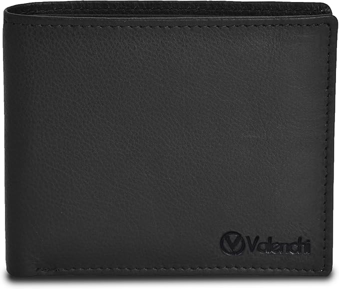 VALENCHI Genuine/Real Leather Bifold Wallet For Men - RFID Blocking/Protected Men's Slim Wallet - Christmas Gifts For Men (Black Nappa BF02) by VALENCHI