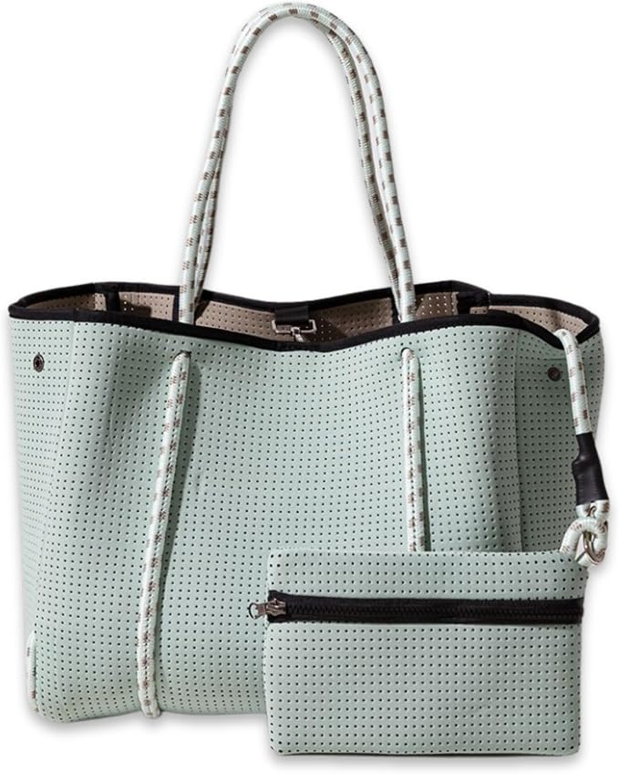 POPUPS Large Neoprene Tote Bag for Women - Everyday Designer Handbag for Travel Work and Beach with Pockets and Zipper Pouch by POPUPSBrand